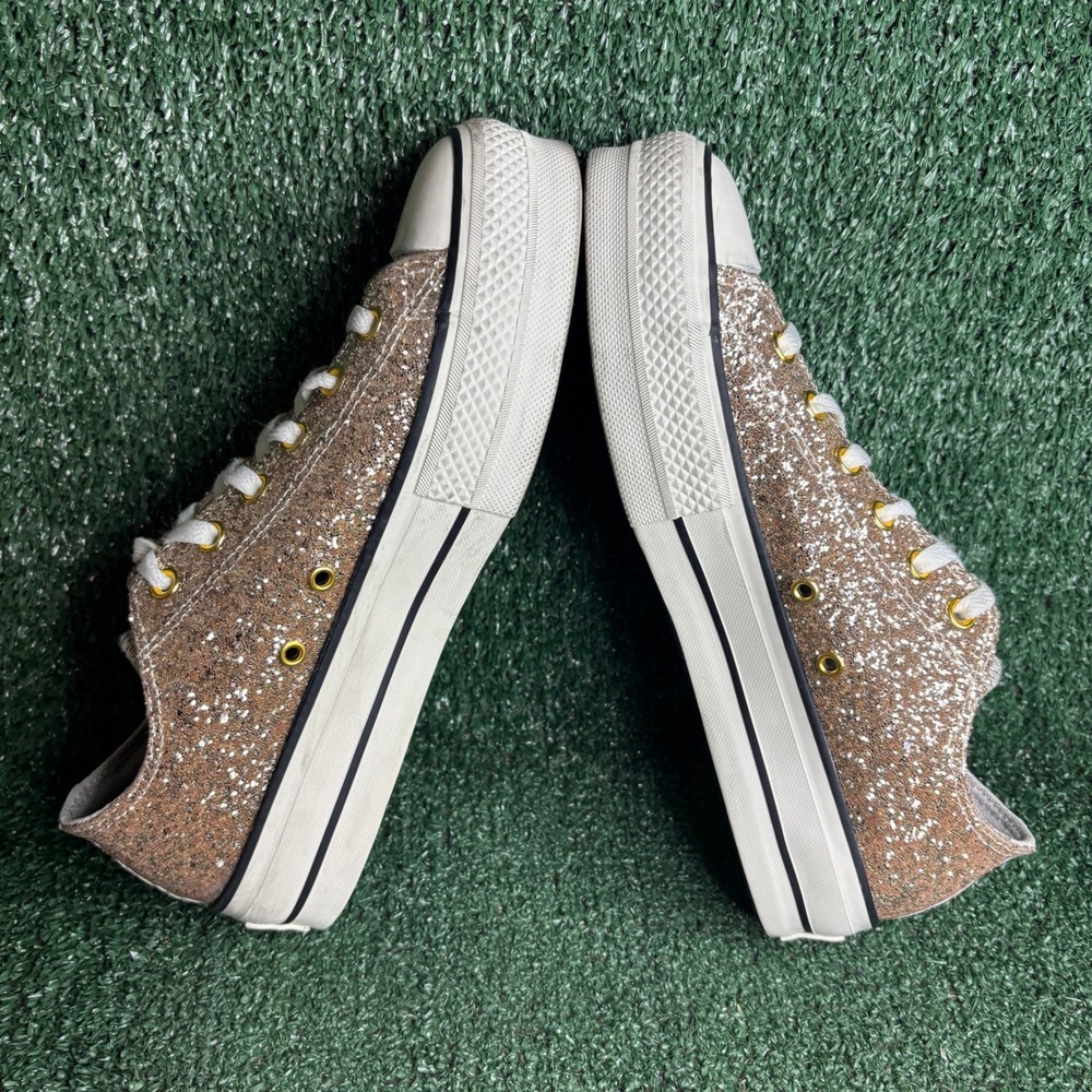 Converse Chuck Taylor All Star Lift Ox Glitter Sneaker Gold Mens 8.5 Womens 10.5 - Picture 6 of 9